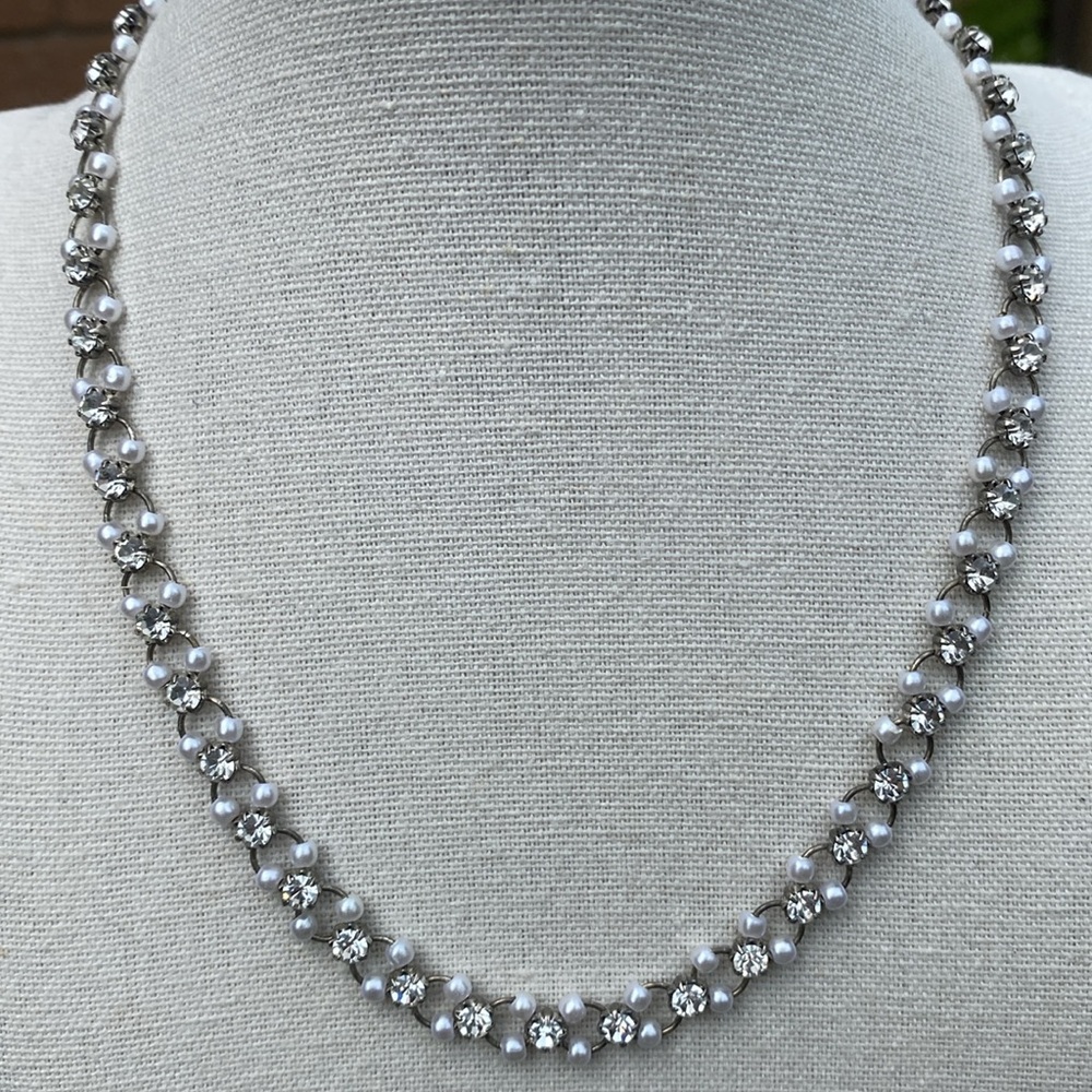 Vintage Silver Pearl and Sparkle Necklace